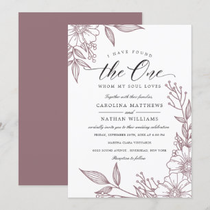 Invitation Simple Floral J'Ai Trouvé Celui   Mauve Mariage