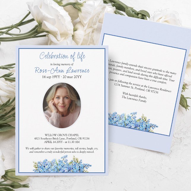 Invitation Simple Forget-me-nots Photo Memorial Service (Créateur téléchargé)