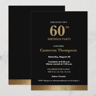 Invitation Simple Formal Gold Black 60e anniversaire