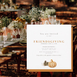 Invitation Simple Friendsgiving à cône de pin et citrouille