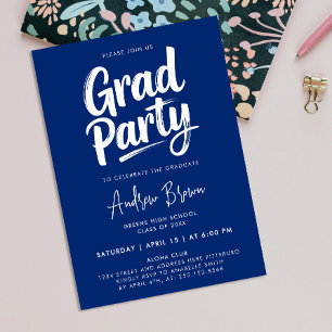 Invitation Simple Fun Moderne Pinceau à encre de style bleu b