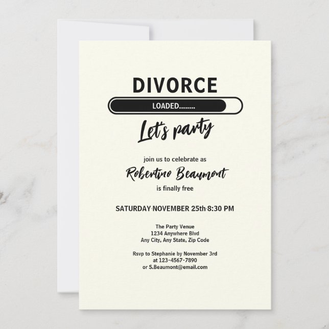 Invitation Simple Funny Divorce Loading Support Party (Devant)