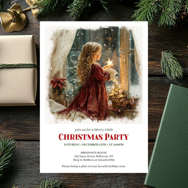 Invitation Simple girl awaits Santa editable Christmas invite (Simple girl awaits Santa editable Christmas invite)