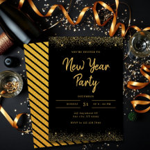 Simple Gold and Black Sparkle New Year Party