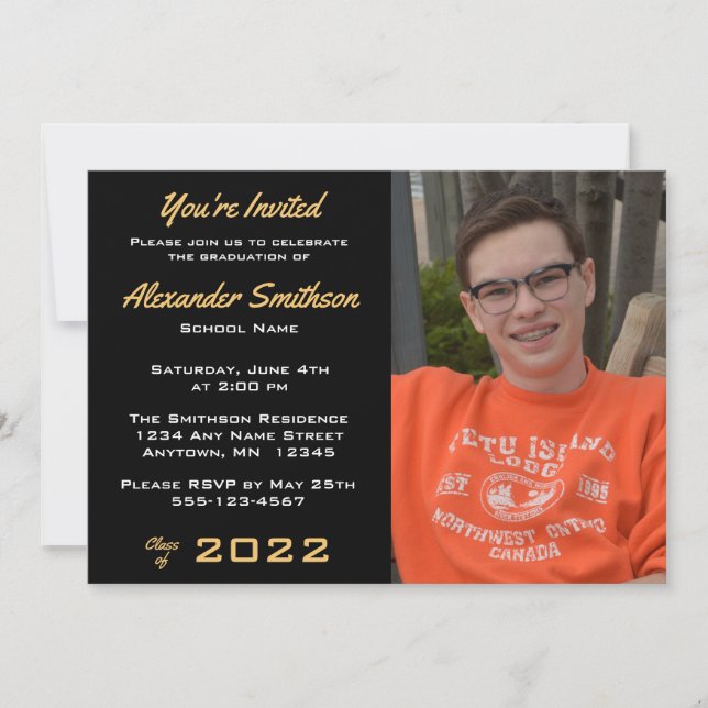 Invitation Simple Gold Black & White Graduation Photo Invitat (Devant)