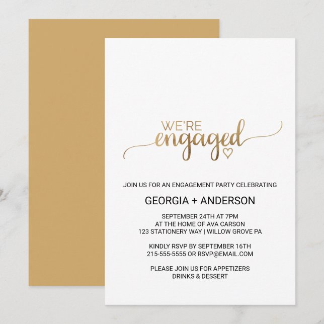 Invitation Simple Gold Calligraphy (Devant / Derrière)