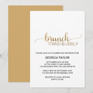 Invitation Simple Gold Calligraphy Brunch et Bubbly
