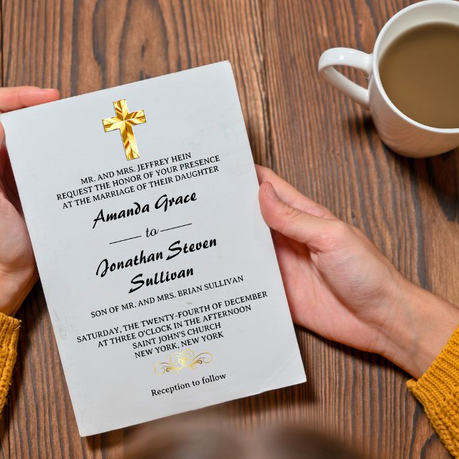 Invitation Simple Gold Christmas Eve Christian Cross Mariage (Créateur téléchargé)