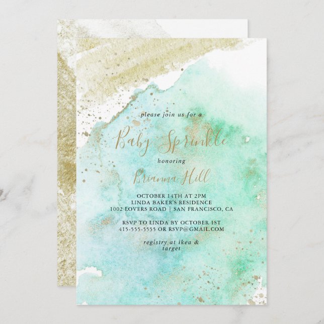 Invitation Simple Gold et Green Minimalist Baby Sprinkle (Devant / Derrière)