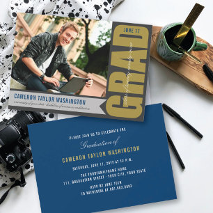 Invitation Simple Gold GRAD superposition moderne Graduation 