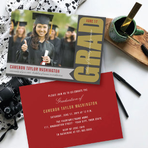 Invitation Simple Gold GRAD superposition moderne Graduation 