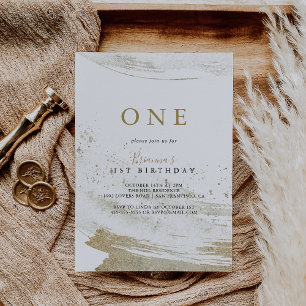 Invitation Simple Gold Minimaliste Première fête d'anniversai
