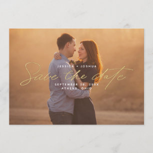 Invitation Simple Gold Script Overlay Photo Enregistrer la da