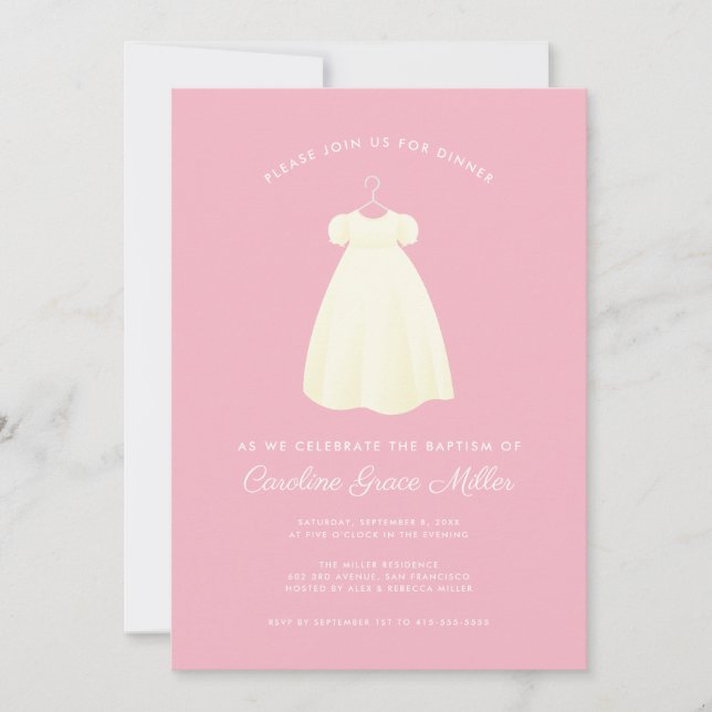Invitation Simple Gown Baptism Dîner de célébration Invitatio (Devant)