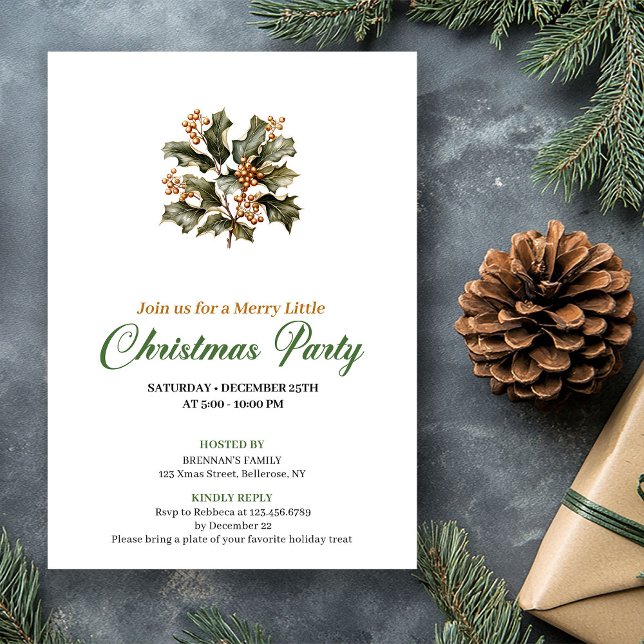 Invitation Simple Green And Gold Christmas Tree Holiday Card (Simple Green And Gold Christmas Tree Holiday Card)