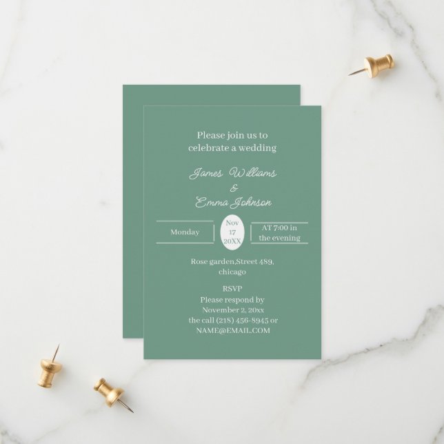 Invitation simple Green Custom Wedding (Devant/Arrière en situation)