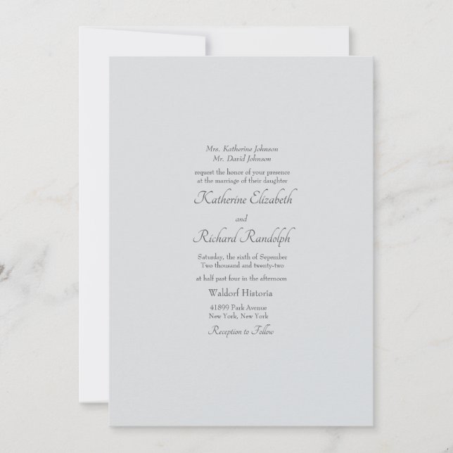 Invitation Simple gris clair Mariage formel Un lieu Matte (Devant)