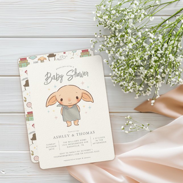 Invitation Simple Harry Potter - Baby shower Dobby (Card on table)