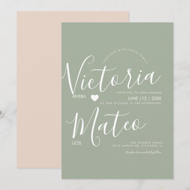 Invitation Simple Heart Script Typographie Mariage Sage  (Devant / Derrière)