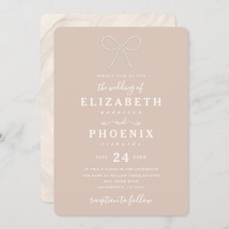Invitation Simple Héritage Nœud Perle Rose Mariage Tendance
