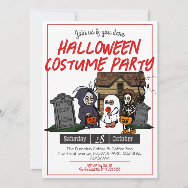 Invitation Simple Horreur éffrayants enfants Halloween costum (Devant)