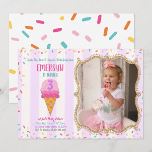 Invitation Simple Ice Cream Party avec photo