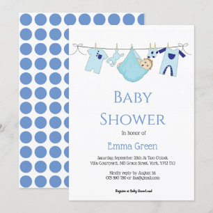 Invitation Simple illustration bleue Baby shower garçon