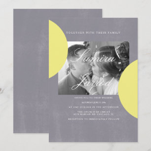Invitation Simple Jaune Gris Pierre Béton Photo Mariage