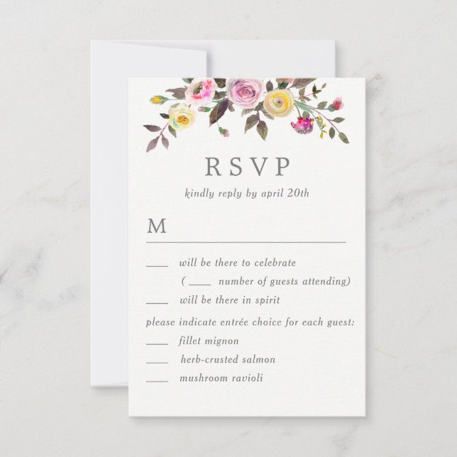 Invitation Simple joli mariage RSVP avec options de menu (Devant)