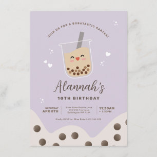 Invitation Simple Kawaii Boba Bubble Milk Tea Purple Annivers