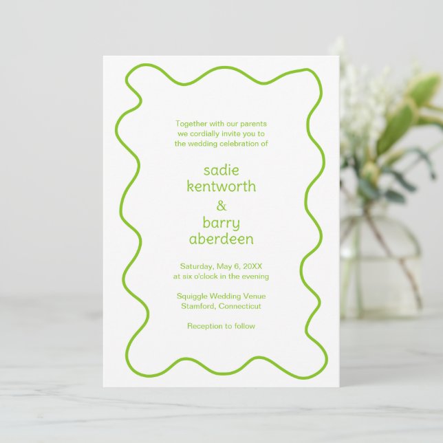 Invitation Simple Lime Green Squigame Frame Mariage moderne (Debout devant)