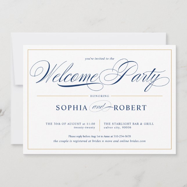 Invitation Simple Lines Calligraphie Élégante Bienvenue Party (Devant)