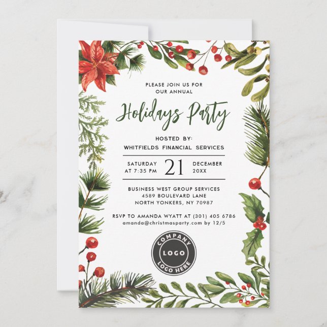 Invitation Simple logo d'entreprise Fête de Noël botanique (Devant)