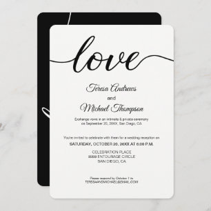 Invitation Simple Love Script Elopement Mariage Réception