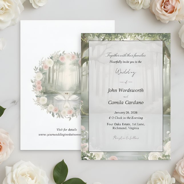 Invitation Simple Lovely Swan Couples Beautiful Wedding  (Créateur téléchargé)