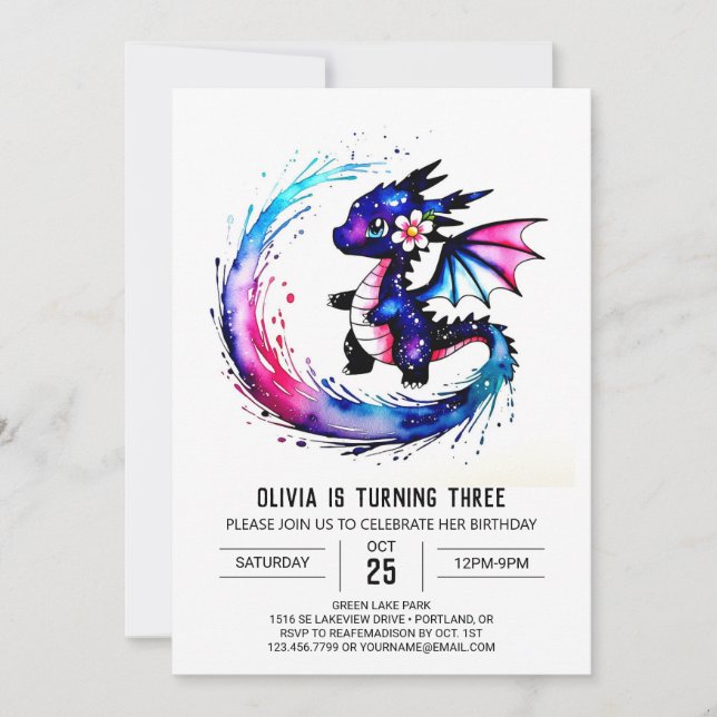 Invitation Simple Majestic Dragon Digital Girl Anniversaire (Devant)