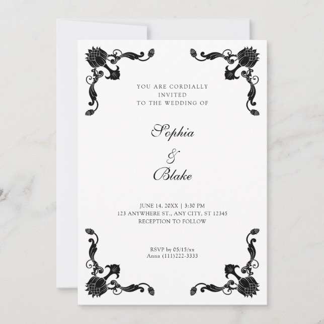 Invitation Simple Mariage Art déco noir et blanc (Devant)