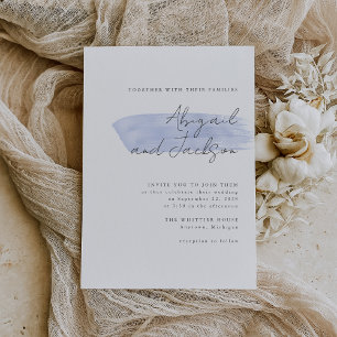 Invitation Simple Mariage aux Traits de Pinceau Bleu Poussiér