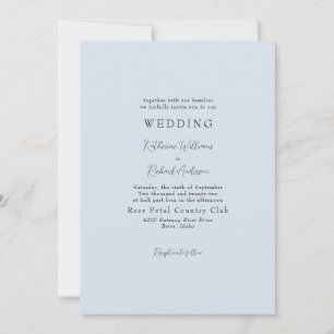 Invitation Simple Mariage Bleu Poussiéreux Sans Parents 