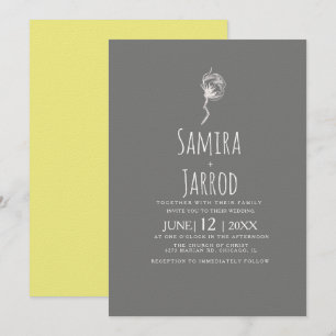 Invitation Simple mariage botanique jaune et gris