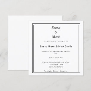 Invitation simple Mariage Carré blanc Monogramme