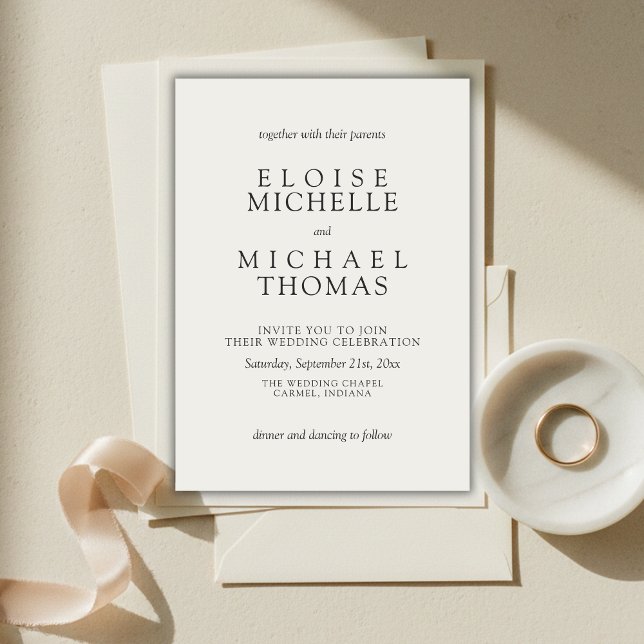 Invitation Simple Mariage Classique Ivoire (Simple Ivory Classic Wedding Invitation)