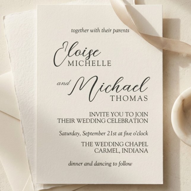 Invitation Simple Mariage Classique Script Ivory (Simple Ivory Classic Script Wedding Invitation)