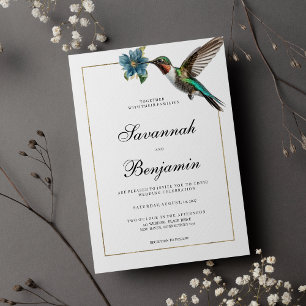 Invitation Simple mariage de colibri couleur or blanc
