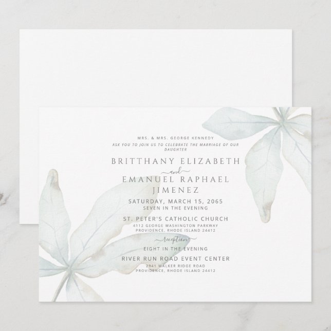 Invitation Simple Mariage de parents mariées en feuillage tro (Devant / Derrière)