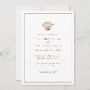 Invitation Simple Mariage de Plage Coquillage Classique