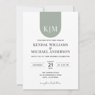 Invitation Simple mariage élégant monogramme blanc poussiéreu