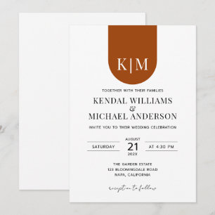 Invitation Simple mariage élégant monogramme en terre cuite b