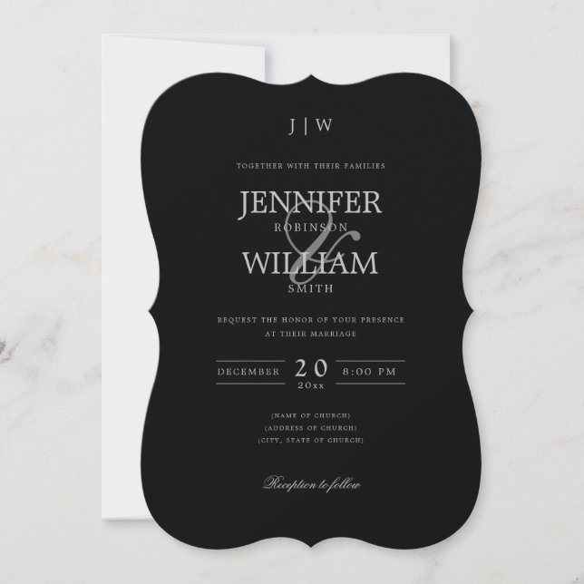 Invitation Simple mariage élégant Monogramme noir (Devant)
