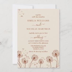 Invitation Simple Mariage Fleur Sauvage Beige Marron